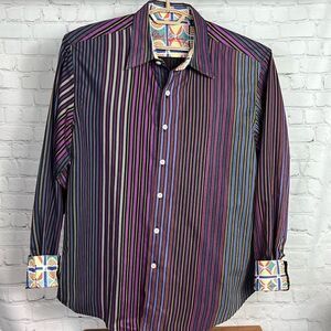 Robert Graham striped vibrant casual button down size XL